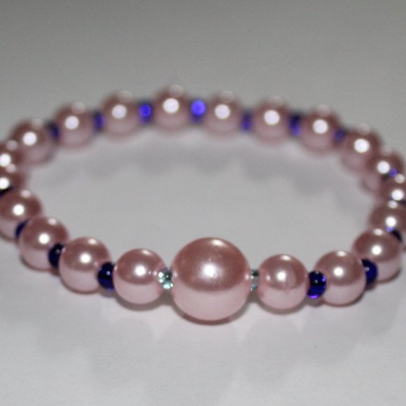 Pink Pearl beads with dark blue and baby blue Czech beads - Picture 1 of 3